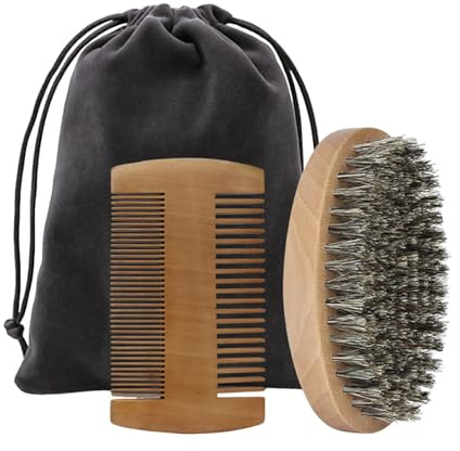 MagiDeal Kit de Cuidado para Barba Y Bigote, Incluye Peine de Madera Y Bolsa, Mango de madera
