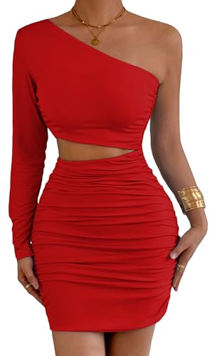 Adigau Robe Sexy pour Femme Robes à Manches Longues et Épaules Dénudées Mini Robe de Soirée Robes Moulante Élégante pour Clubbing Cocktail Fête