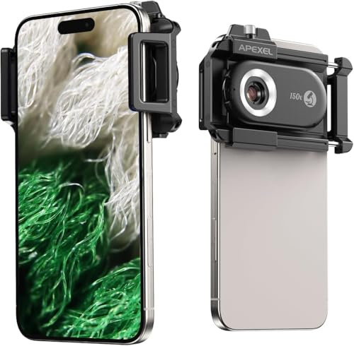 APEXEL Phone Microscope Lens, PhoneMicro 5 Series 150X Phone Micro Lens for Android/iPhone With LED Light/CPL/Universal Clip, Mini Pocket Microscope, Smartphone Camera Attachment for iPhone & Android.