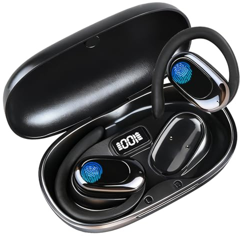 Auriculares Inalámbricos Deportivos Bluetooth 5.4 con Micrófono HD, 52H Autonomía, Pantalla LED, IPX7 Impermeables, Cancelación Ruido ENC, Auriculares Running con Gancho Oreja y Sonido Estéreo HiFi