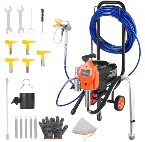 VEVOR Pulverizador de Pintura sin Aire 1500 W 3300 PSI, Máquina de Pintura Airless con Carrito, con Cepillo de Limpieza, Manguera, Tubo de Extensión, Boquillas, para Apartamentos y Edificios