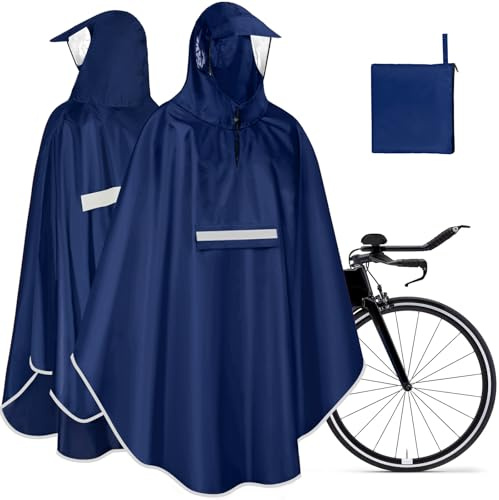NEWIROVE Cape Pluie Velo Portable Léger Poncho Pluie Velo Imperméable Vêtements Avec Reflechissant Unisexe Poncho Pour Homme Femme, Bleu