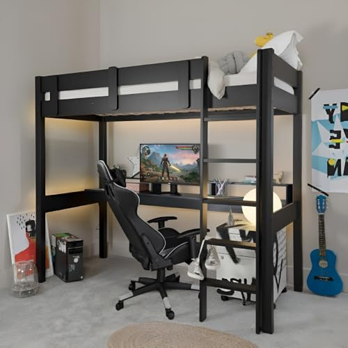 Noa and Nani Vortex Gaming Station High Sleeper Kids Cabin Bed with Desk in Black