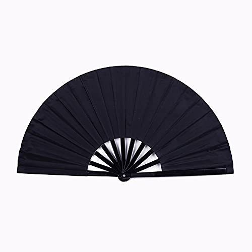 1SourceTek Large Folding Fan Nylon Cloth Handheld Folding Fan Chinese Kung Fu Tai Chi Fan Decoration Fold Hand Fan for Party Favors (Black)