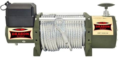 Dragon Winch Treuil électrique Truck 16000 lbs 7257 kg, 12V avec câble en acier 31m pour les véhicules industriels, les véhicules pompiers et les camions avec télécommande sans fil + accessoires