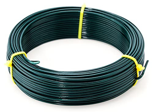 KINGLAKE 2mm 30.5 m Fil de Fer Plastifié, Ligature d'Arbre Cravate Torsadée de Plante de Jardin pour Le Support d'Arbre, Vert Foncé