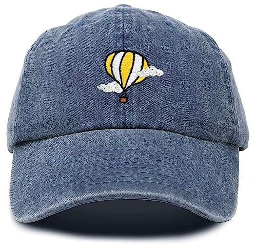 DALIX Embroidered Hot Air Balloon Dad Hat Cotton Cap Women Men Teens Washed Navy Blue