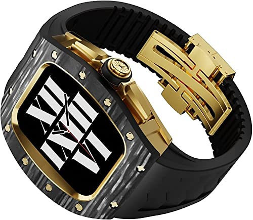 MURVE Bisel de fibra de carbono con caja de reloj de titanio + correa de reloj de caucho fluorado, para Apple Watch Series 8 7 de 45 mm, kit de modificación de lujo para mujeres/hombres, para iWatch