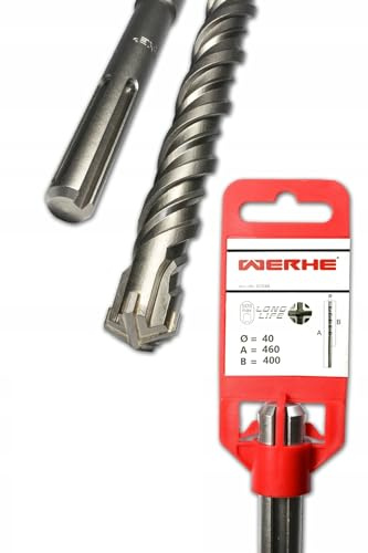 WERHE betongborr SDS Max Ø 40 mm, längd 460 mm, 4 skär, betong/tegel | hårdmetallspets, dubbelspiral, dammfattig, låg vibration, arbetslängd 400 mm, för armerad betong och natursten, 2,08 kg