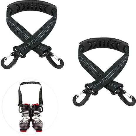 2uds Esquí Correa Ajustable, 52,5x2,5cm Portátil Correa Transporte Esquí con Almohadilla Antideslizante y Hebillas de Doble Extremo, Correa para Bolsa de Esquí Accesorios de Esquí (Negro)
