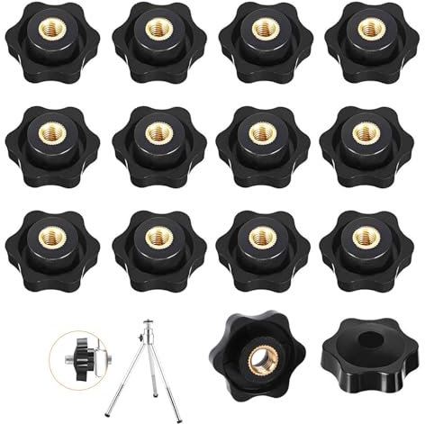 Tuerca de Mango de Estrella, 14 Piezas Perilla de Apriete de Rosca interna, Perillas de Estrella M6, Tuerca Moleteada de 32 Milímetros, Perilla de apriete de Cabeza de Estrella de Plástico, Negro