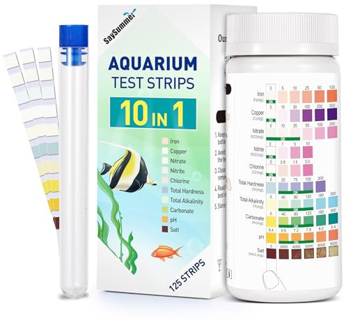 SaySummer Aquarium Test Strips for Saltwater Tank: 10-in-1 125 Counts Salt Water Aquarium Water Test Kit, Fish Tank Test Strips for Testing Salt Chlorine Copper Nitrate pH and More, AQSTTN24