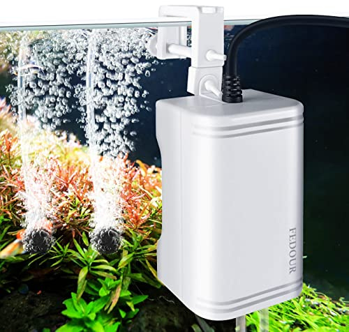 FEDOUR Mini Bomba Aire Acuario, 180LPH Bomba de Oxigenador para Pecera Colgante, Ultra-Silencioso Bomba de Aire para Acuario de Doble Salida de 1-200L