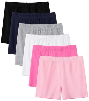 YERIOK 6 Pack Cotton Girls Bike Shorts Girls Shorts Kids Clothes Cartwheel Under Dress Breathable Multi-Color Mixed Color A 7-8Y
