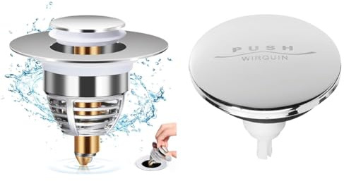 Diboniur Bonde Lavabo Universel, Bouchon de Vidange Amélioré, Pull Type Bonde Evier & Wirquin 30724024 Clapet en INOX pour bonde Quick-Clac de Baignoire, chromé