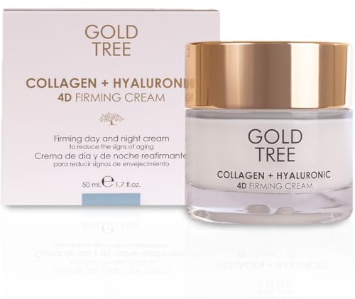 GOLD TREE 4D hyaluronsyra åtstramande ansiktskräm + havskollagen | Lätt konsistens - djup hydrering, elasticitet och fasthet från 30 år - hudvård dag och natt - 50 ml