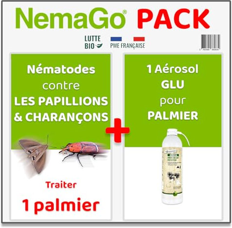 Nemago® - Nématodes Traitement contre le Papillon du Palmier et le Charançon Rouge - Traiter 1 Palmier - Lutte biologique - Anti vers et larves (+ Glu palmier)