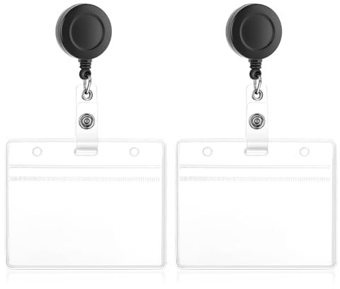 JIEYAO Ausweishalter mit Einziehbarem Schlüssel,2 Stück Vertikale Clear Plastic Case mit Badge Reel Ausweishalter Ausziehbar Karabiner Clip Kartenhalter Ausweis Stempelkarten für ID Card Zugangskarten