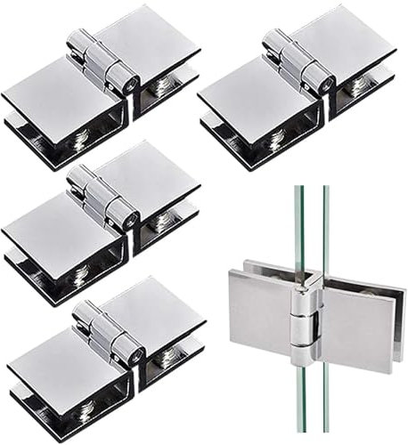 Lot de 4 charnières de porte en verre 180 degrés double face pour armoire de douche – Pince réglable en alliage de zinc pour verre d'épaisseur 5 mm – 8 mm
