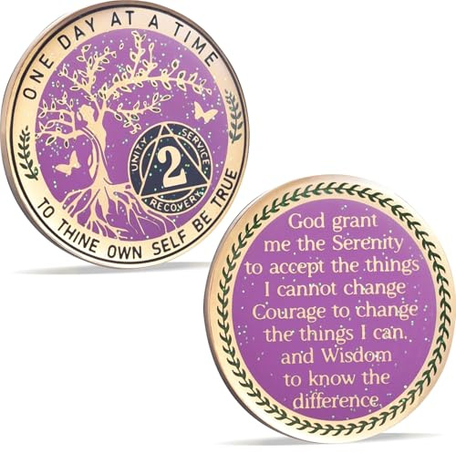 LParkin Moneda de sobriedad de 2 años, moneda de sobriedad del árbol de la vida, chips AA y medallones, regalos de sobriedad para mujeres, medallón anónimo de alcohólicos