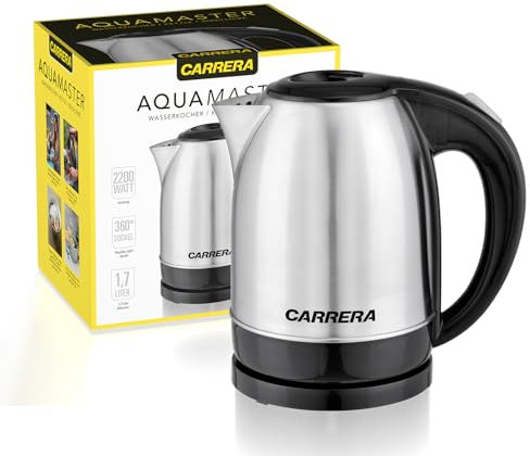 CARRERA Bollitore elettrico [capacità 1,7 l] – 2200 W – Acciaio inossidabile – Argento – Electric Kettle – Stainless Steel Kettle
