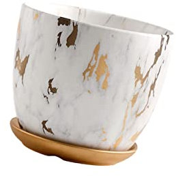 PartyKindom Vaso Di Fiori in Ceramica Marmorizzata Sottovaso 18x18x15 Cm, Contenitore Per Piante Succulente e Cactus, Fioriera Decorativa Per Casa e Ufficio
