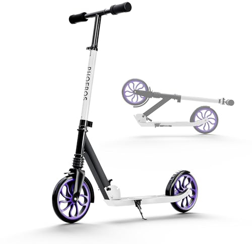 PHOEROS Trottinette pour Enfants 6-12Ans,Adolescents et Adultes Trottinette Pliable Aluminium Léger pour Ados,Garçons&Filles,avec Grandes Roues 200mm,4 Hauteurs Réglables,Absorption Chocs