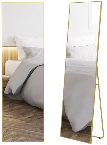 HOMCOM Espejo de Pie Cuerpo Entero con Marco de Aleación de Aluminio Espejo de Pared Rectangular con 2 Formas de Uso para Pasillo Dormitorio Salón 50x161,5x2 cm Dorado