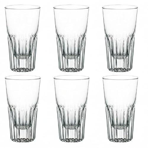 6 Bicchieri amaro per Liquore in Vetro base pesante Digestivi caffe freddo Shot Professionale per Bar pub bodega Ristorazione Su-sa Made in Italy Design Vintage Scanalato cl 14.5 h 12.6 cm