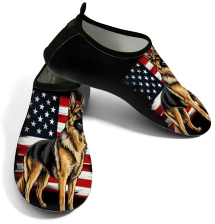 Zapatos acuáticos de playa para mujeres y hombres, de secado rápido, transpirables, antideslizantes, para piscina, surf, pastor con bandera estadounidense, color negro, negro/rojo/blanco, 37/38 EU