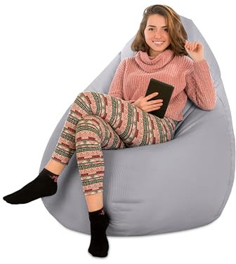 BuBiBag Sitzsack Tropfenform mit ÖKOTEX 100 - Indoor Gaming oder Outdoor Kinderzimmer Variante, Gefüllt mit EPS-Perlen (Grau)