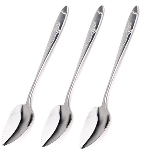 Kitchen Gadgets Lot de 3 cuillères à pamplemousse à long manche en acier inoxydable Argenté 16,5 cm