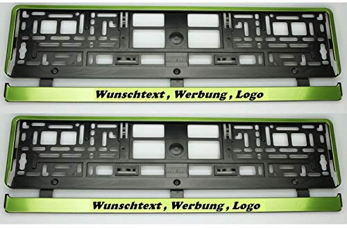 2 Stück Kennzeichenhalter GRÜN HP mit WUNSCHTEXT Beschriftung Werbung BEDRUCKT
