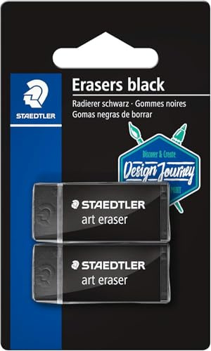 Staedtler Rasoplast, Gommes plastiques noires de taille moyenne, Effaçage optimal régulier et propre, Étui blister avec 2 gommes douces sans phtalates ni latex, 526 B3 BK2-C