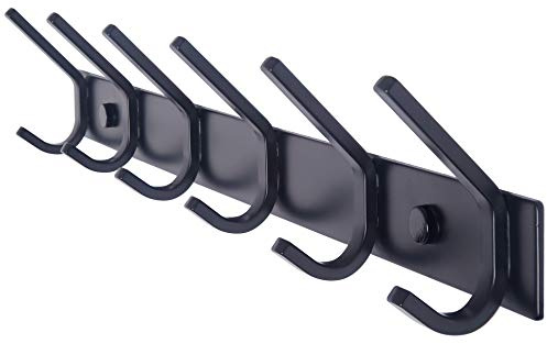 WEBI Coat Rack Wall Mounted,17-1/8 Inch Hooks for Hanging Coats,Heavy Duty Metal Hook Rail with 6 Double Dual Hooks Hanger Wall Mount for Purse Clothes Jacket Backpack Entryway,Black