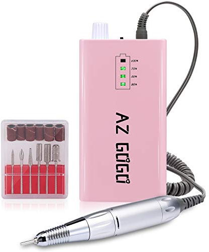 30000RPM Portable Nail Drill Machine, AZ GOGO Professional Rechargeable Electric Efile Nail Drill for Acrylic Nails, Manicure/Pedicure, Polishing, Cuticle - Salon or Home Use（Pink）