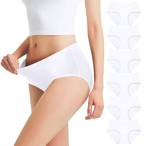 Falechay Slip Donna Mutande Cotone a Vita Media Culotte Bianca-S Pacco da 6