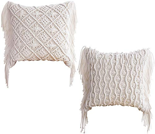 Hayisugal Kissenbezug 2er Set Deko Kissen Boho Beige Makramee Kissen 45x45 cm Bohemian Deko Sofakissen mit Quasten Zierkissen Bezug Quaste Deko Kissen Hülle 100% Baumwolle