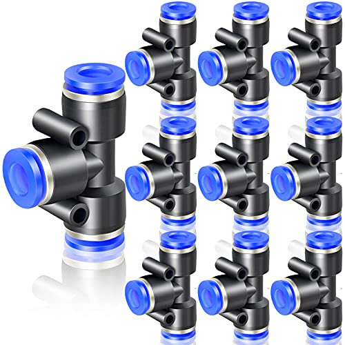 ERGAOBOY 10 Stück Blau 8mm AD 3 Wege T Stück Push to Connect Fittings Rohrverbindung Push Fit (PE-8)