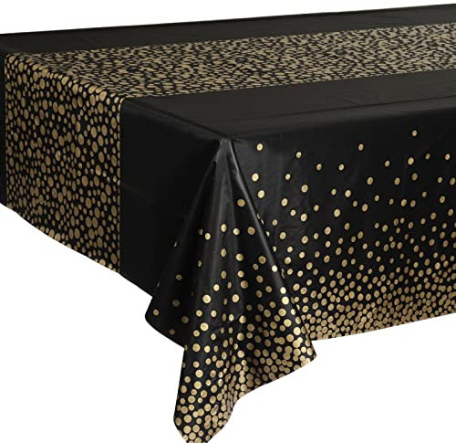 Black Gold Large Plastic Tablecloth Cover 9ft x 4.5ft(137x274cm) Rectangle Table Cloth Oilcloth Waterproof Stain-Resistant Christmas Birthday Wedding New Year Home Garden Party Table Decoration Supply