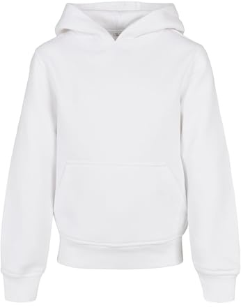 Build your Brand Felpa con Cappuccio Unisex per Bambini Organic Basic, Bianco, 158 cm-164 cm