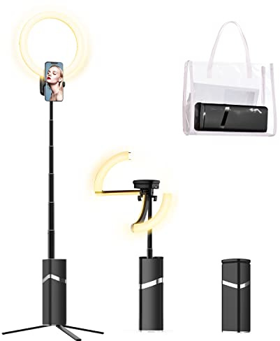 yAyusi Portable Ring Light with Stand, 4000mAh Battery Operated Cordless 10 Foldable Travel Ring Light, 79 Tripod Stand for Video Conference/Selfie/Live Stream/Makeup
