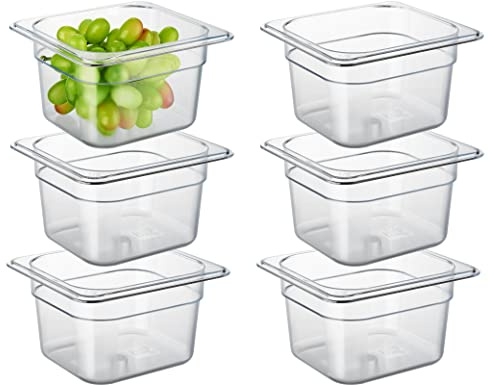 CURTA 6-Pack 1/6 Size 4 Deep NSF Polycarbonate Food Pans | Dishwasher & Freezer Safe Clear Container for Prep Tables, Buffet, Salad Bar, Commercial & Home Kitchen