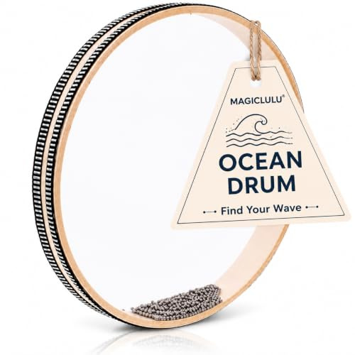 Ocean Drum Sensory, 12-inch Double-Sided Rain Drum - Sea Wave Bead Instrument with Hardwood Shell Steel Balls for Sound Healing Wooden Musical Instruments for Meditation Relaxation