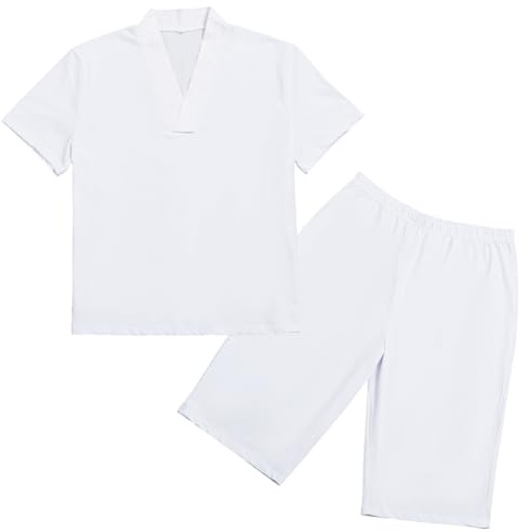 GRACEART Men's Japanese Kimono Underwear 1 Set (Hadajuban Shirt with Collar/Steteko Pants) White