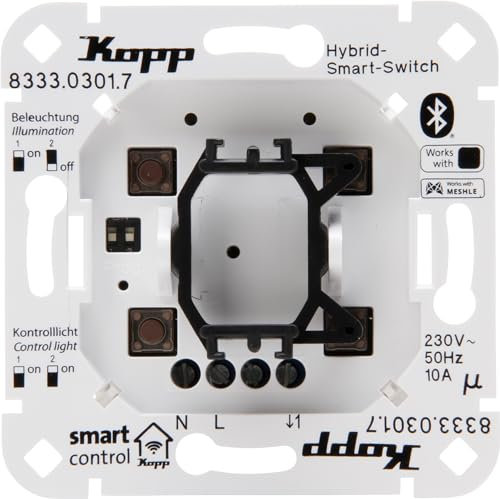 Kopp Smart-Control Hybrid-Smart Switch: Schalter 3-Draht, 1-Kanal mit Univers. Wippenaufnahme für Kopp und versch. Schalterhersteller, Smart-Home, Amazon Alexa, Google Home, 833303017
