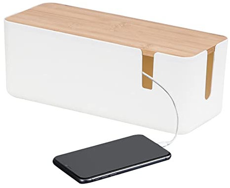 Lecerrot Kabelhanteringslåda, kabelförvaring, kabelbox, förvaringslåda av plast med trälock, kabelorganiserare för kabel och kabelhantering, kabelslang för att dölja kablar