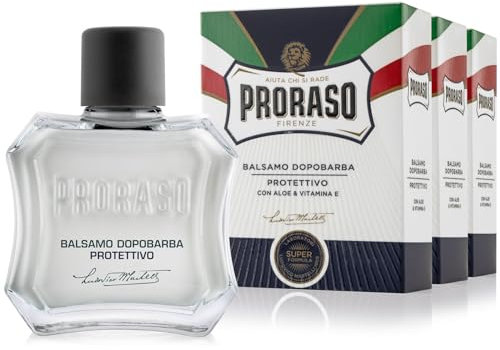 Proraso Balsamo Dopobarba Uomo Protettivo, 3 x 100ml, Dopobarba uomo con estratti di Aloe e Vitamina E, Effetto rivitalizzante, Senza alcol, Made in Italy