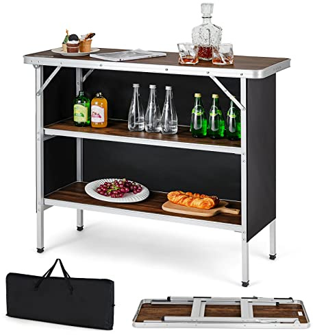 KOMFOTTEU Campingkök med 3 nivåer lagringsutrymme, campingskåp, vikbart med bärväska, picknickbord, vikbart i aluminium, fällbord för picknick, grill, fest (träådring)