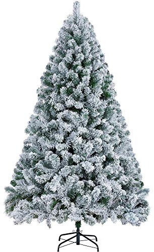 Yaheetech Albero di Natale Innevato Artificiale 183 cm Effetto Realistico Folto 820 Rami con Supporto in Metallo Pieghevole Decorazioni Nataliaze Bianco